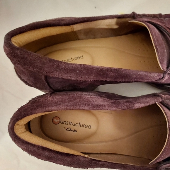 Unstructured by Clarks Carleta Belle Purple Suede Heeled Loafers in Size 8 M - Picture 8 of 11